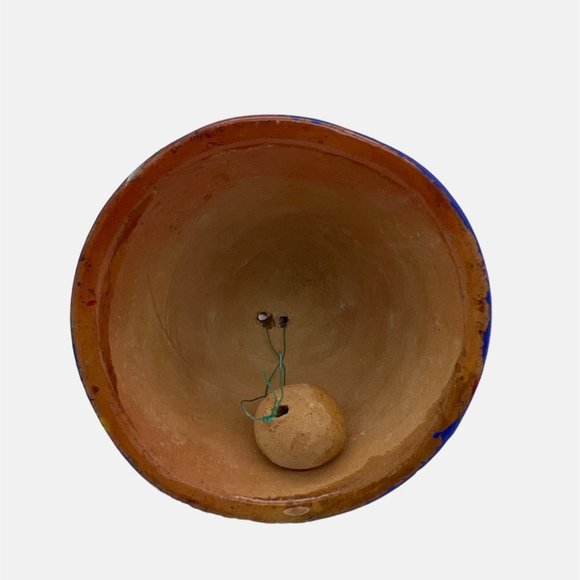 Vintage Clay / Ceramic Bell with Hand Painted Floral Design Yellow Flowers 3.5" - Picture 2 of 5